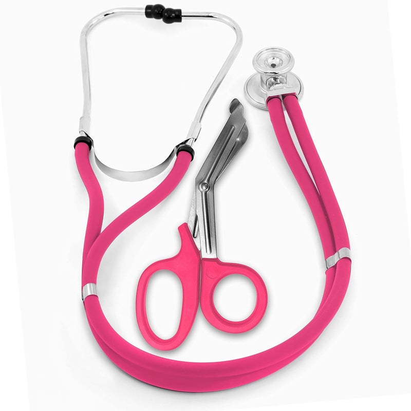 ASA Techmed ستيثوسكوب سبراجي مزدوج الأنبوب للبالغين والأطفال + مقص EMT متطابق، مثالي لموظفي الطوارئ، الممرضين، الأطباء، طلاب الطب، المسعفين، والمستجيبين الأوائل (ماجنتا) - Image 1